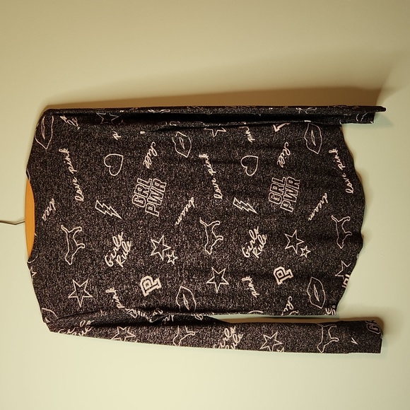 Victorias Secret Pink Womens Sleep Shirt GRL PWR Long Sleeve Cozy Black Small - Picture 7 of 16